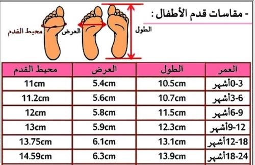 جدول مقاسات أحذية الصغار في Shein حسب الشهور