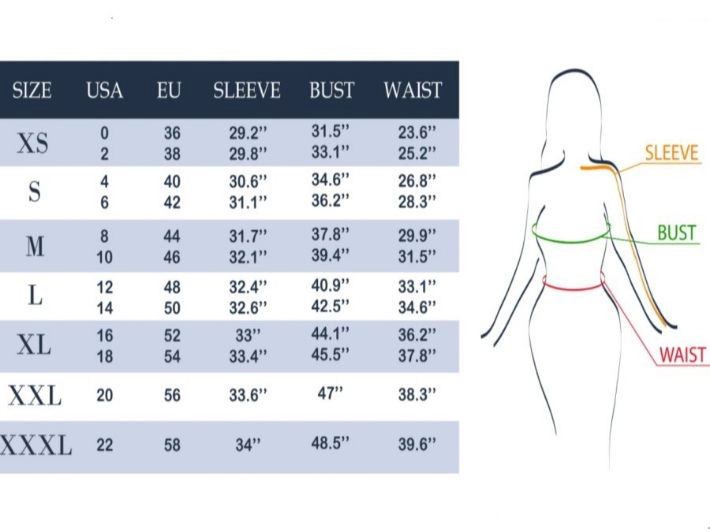 جدول مقاسات الملابس النسائية
